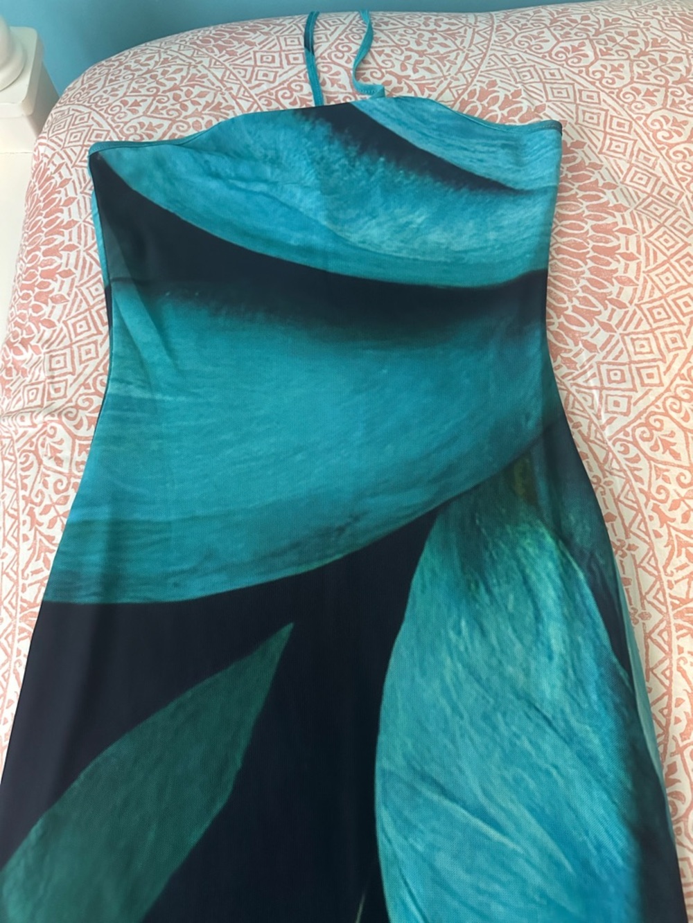 Revolve Farai London Teal Tropical Black Halter Maxi Dress - Picture 3 of 6